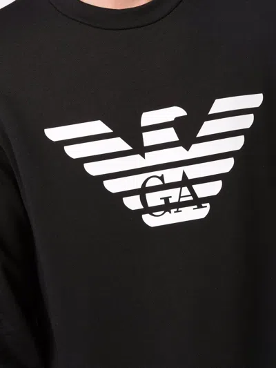 Emporio Armani Cotton Blend Crewneck Sweatshirt In Black