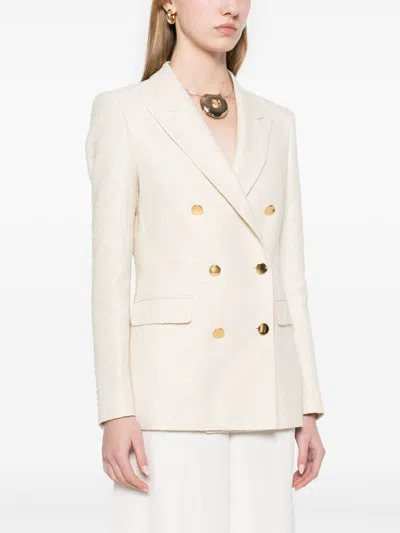 Tagliatore Cotton Blend Double-breasted Jacket In Neutral