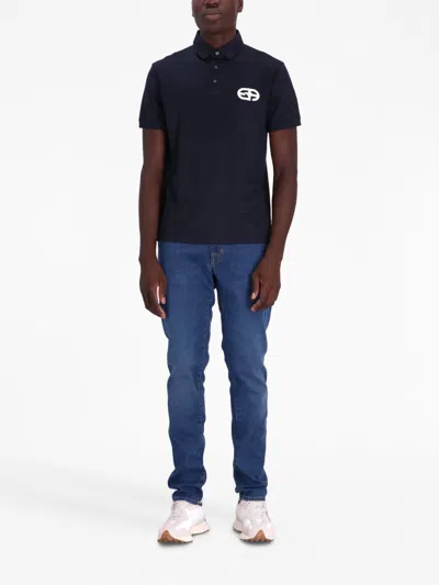 Emporio Armani Embroidered Logo Polo Shirt In Blue