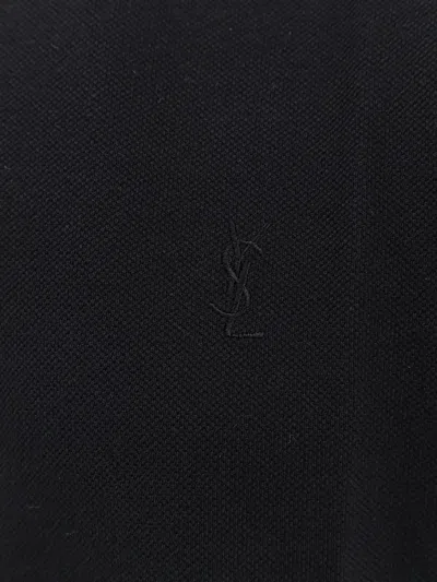 Saint Laurent Cotton Blend Polo Shirt With Logo In Black