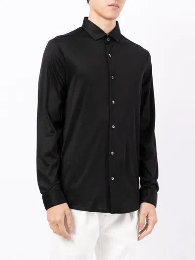 Emporio Armani Cotton Poplin Shirt With Buttoned Cuffs And Curved Hem In Black