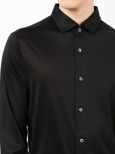 Emporio Armani Cotton Poplin Shirt With Buttoned Cuffs And Curved Hem In Black