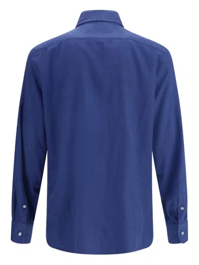 Brunello Cucinelli Tailored Herringbone Shirt Collar Button-down In Blue