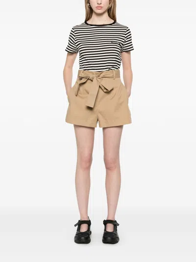 Moncler Cotton Blend Shorts Trousers Beige In Neutral