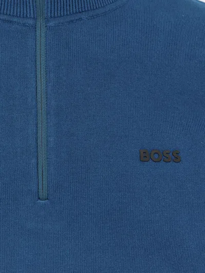 Hugo Boss Cotton Blend Sweater In Blue