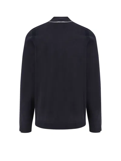 Hugo Boss Zip-neck Sweater In Stretch Fabric With Contrast Logo In Blue