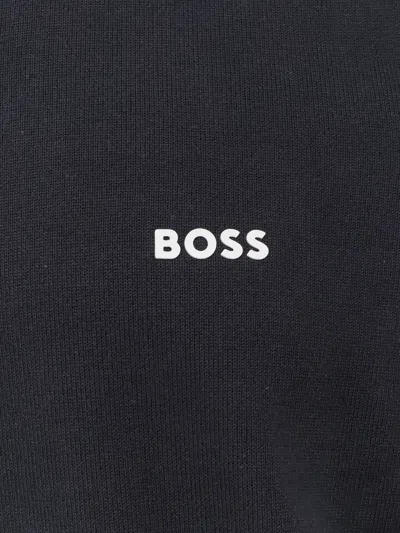 Hugo Boss Zip-neck Sweater In Stretch Fabric With Contrast Logo In Blue
