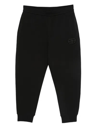 Emporio Armani Elastic Waistband Cotton Blend Sweatpants In Black