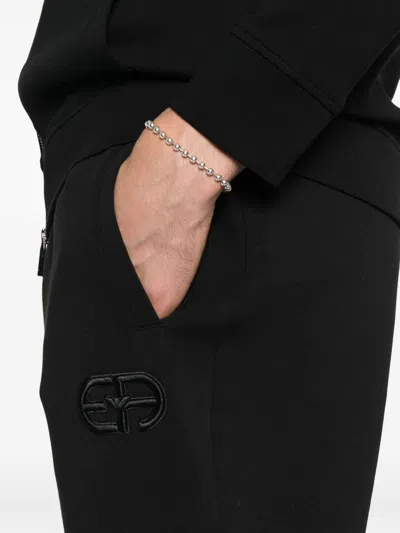 Emporio Armani Elastic Waistband Cotton Blend Sweatpants In Black