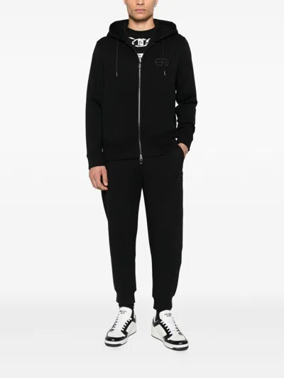 Emporio Armani Elastic Waistband Cotton Blend Sweatpants In Black