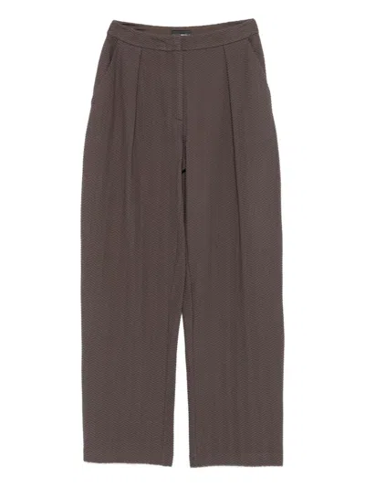 Emporio Armani Chevron-motif Pleated Straight Trousers In Brown