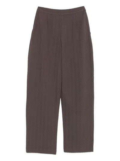 Emporio Armani Chevron-motif Pleated Straight Trousers In Brown