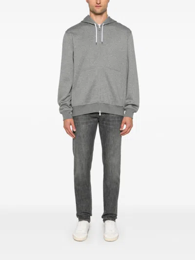 Brunello Cucinelli Men Cotton Blend Zipped Hoodie In Gray