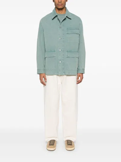 Emporio Armani Asv Vintage-look Comfort Cotton Canneté Jacket In Green