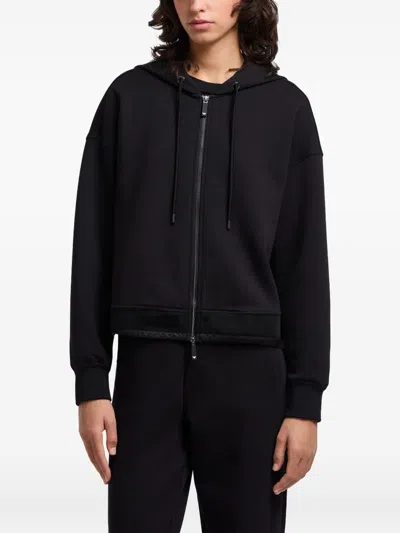 Emporio Armani Long Sleeve Hooded Drop Shoulder Two-way Zip Jacket In Black