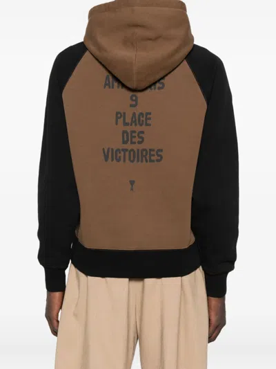 Ami Alexandre Mattiussi Ami Paris Men Cotton Colorblock Hoodie In Brown