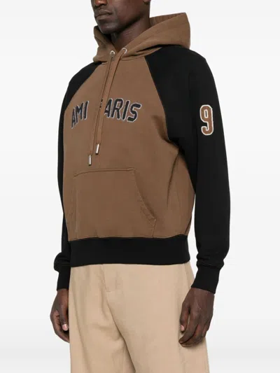 Ami Alexandre Mattiussi Ami Paris Men Cotton Colorblock Hoodie In Brown
