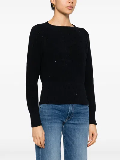 Fabiana Filippi Ribbed Crewneck Sweater With Fitted Cuffs In Black