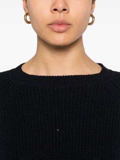 Fabiana Filippi Ribbed Crewneck Sweater With Fitted Cuffs In Black