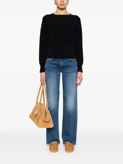 Fabiana Filippi Ribbed Crewneck Sweater With Fitted Cuffs In Black