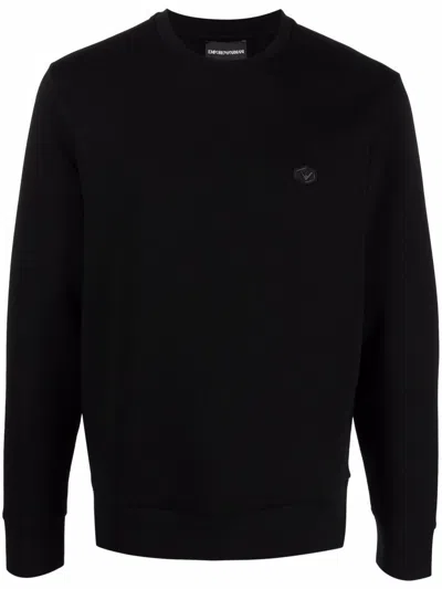 Emporio Armani Cotton Crewneck Sweatshirt In Black