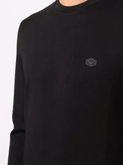 Emporio Armani Cotton Crewneck Sweatshirt In Black