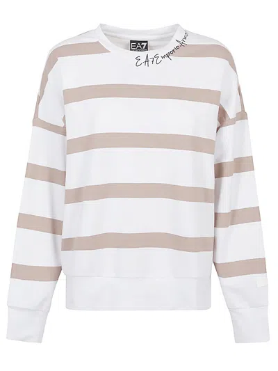 Ea7 White Striped Sweatshirt In White
