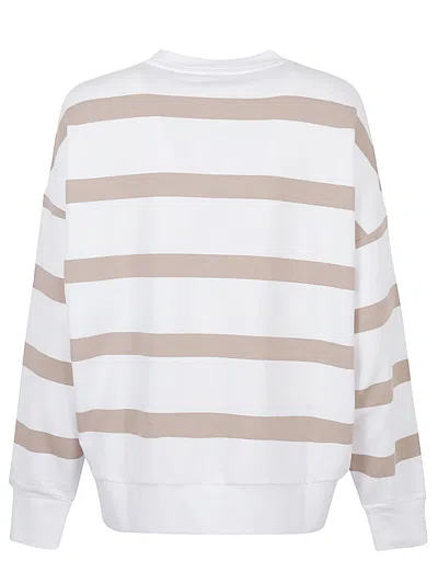 Ea7 White Striped Sweatshirt In White