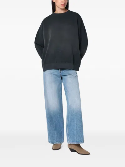 Golden Goose Longline Crewneck Cotton Sweatshirt With Star Accents In Gray