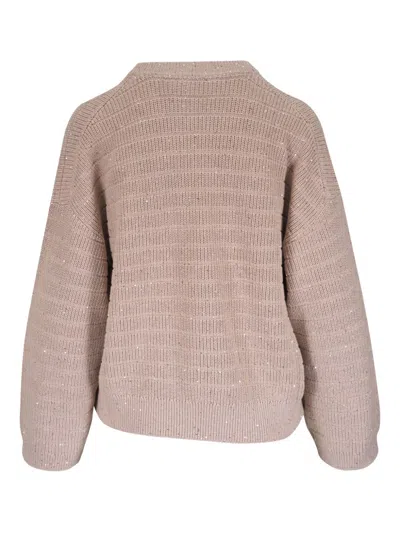 Brunello Cucinelli Diamond Cotton Crew Neck Sweater In Pink
