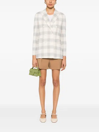 Circolo 1901 Check Pattern Double-breasted Cotton Jacket In Neutral