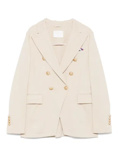 Circolo 1901 Double-breasted Cotton Jacket With Rear Vent In Neutral