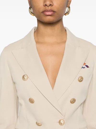 Circolo 1901 Double-breasted Cotton Jacket With Rear Vent In Neutral