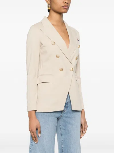 Circolo 1901 Double-breasted Cotton Jacket With Rear Vent In Neutral