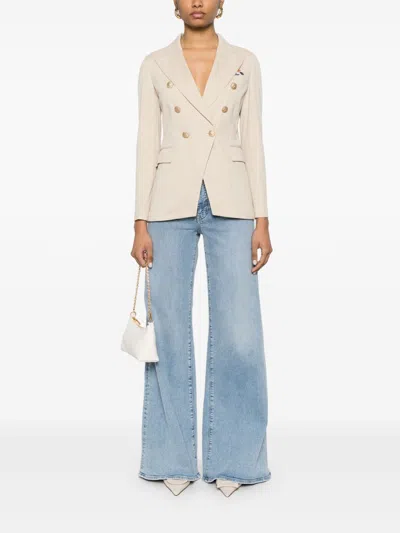 Circolo 1901 Double-breasted Cotton Jacket With Rear Vent In Neutral