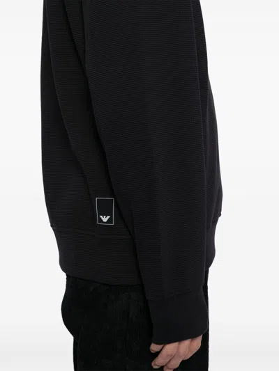 Emporio Armani Hooded Cotton Sweater Ribbed Cuffs In Black