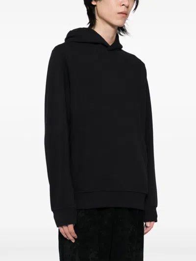 Emporio Armani Hooded Cotton Sweater Ribbed Cuffs In Black