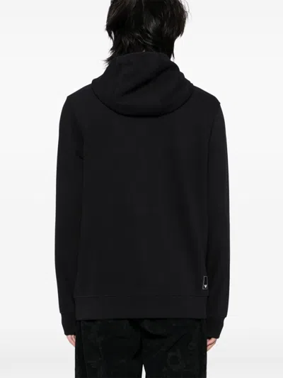 Emporio Armani Hooded Cotton Sweater Ribbed Cuffs In Black