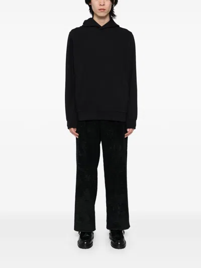 Emporio Armani Hooded Cotton Sweater Ribbed Cuffs In Black