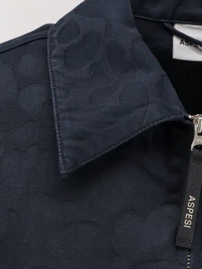 Aspesi Cotton Jacket With Jacquard Motif In Blue