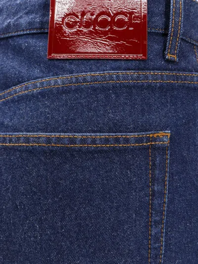 Gucci Cotton Jeans With Back Logo Patch In Blue