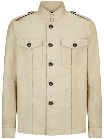 Tom Ford Brushed Cotton Satin Stand Collar Outershirt In Gold