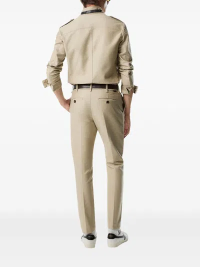 Tom Ford Brushed Cotton Satin Stand Collar Outershirt In Gold