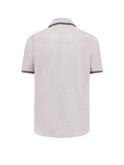 Gucci Grey Polo Shirt With Web Details And Logo Lettering On The Front In Wool Blend Man In Gray
