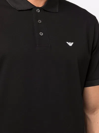 Emporio Armani Piqu Olo Shirt With Micro Eagle In Black