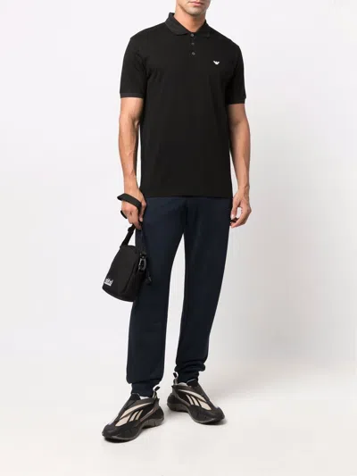 Emporio Armani Piqu Olo Shirt With Micro Eagle In Black