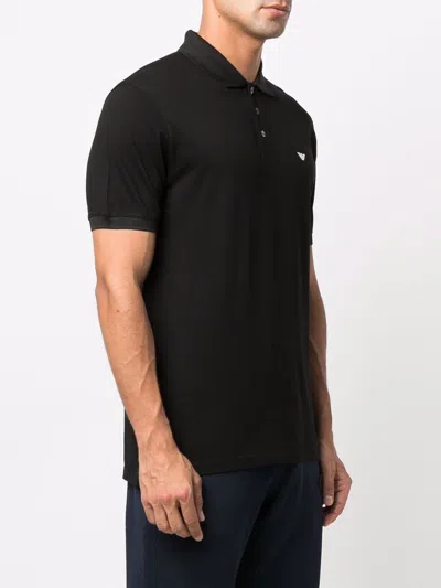 Emporio Armani Piqu Olo Shirt With Micro Eagle In Black