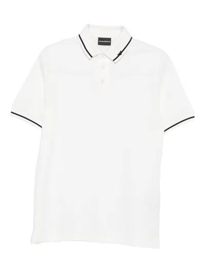 Emporio Armani Trimmed Cotton Polo Shirt In White