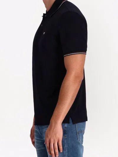 Emporio Armani Blue Short Sleeved Polo Shirt With Embroidery On The Front In Cotton Man