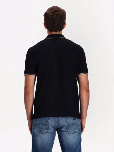Emporio Armani Blue Short Sleeved Polo Shirt With Embroidery On The Front In Cotton Man